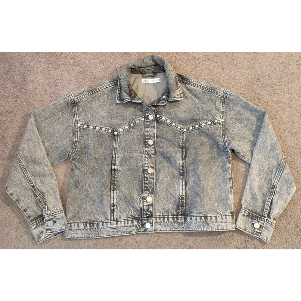 Zara Jewel Studded Black Wash Denim Jacket Women's Medium